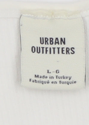 Urban Outfitters Women Ivory Long Sleeve Cropped V-Neck Top Size L