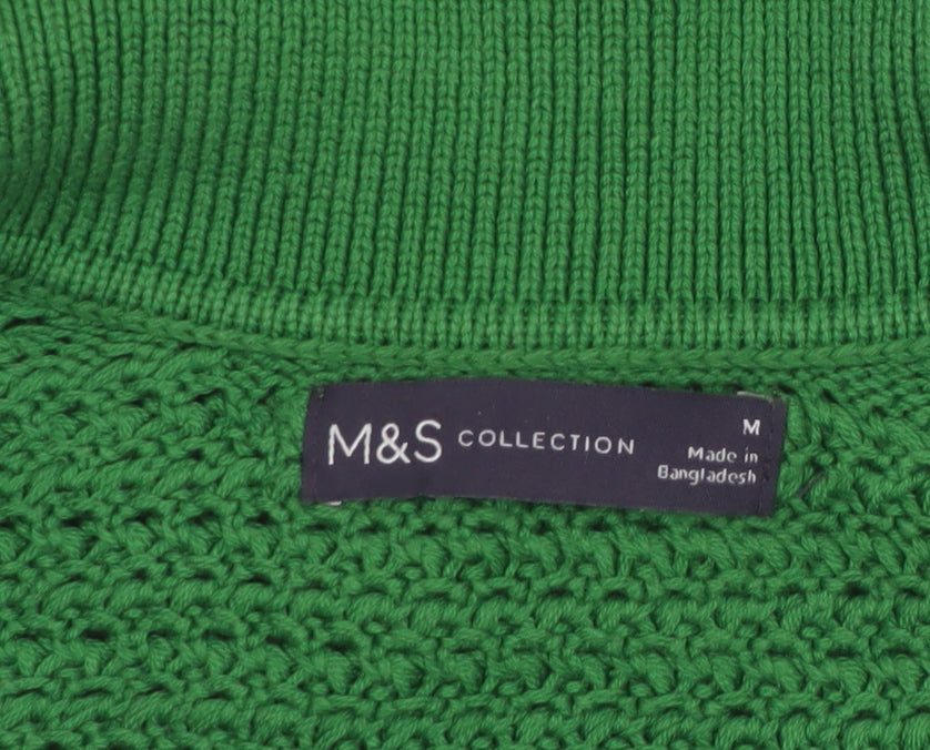 Marks and Spencer Women's Green Cotton Collared Short Sleeve Jumper M