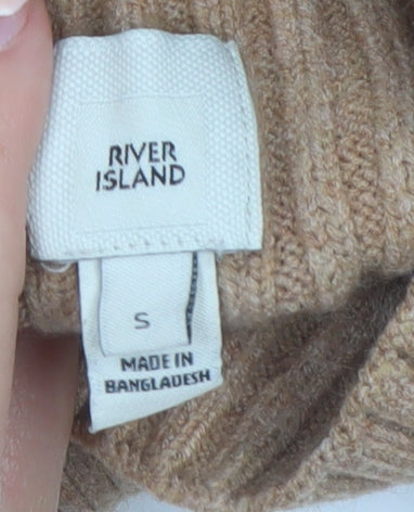 River Island Women Beige Mock Neck Ribbed Knit Jumper Size S