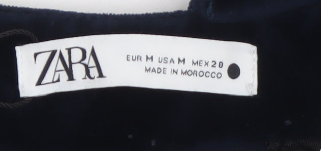 ZARA Women Black Velvet Straight Leg Cotton Trousers Size 12