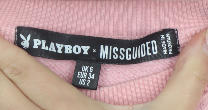 Playboy x Missguided Pink Crew Neck Sweatshirt UK 6 Women's Cotton Blend