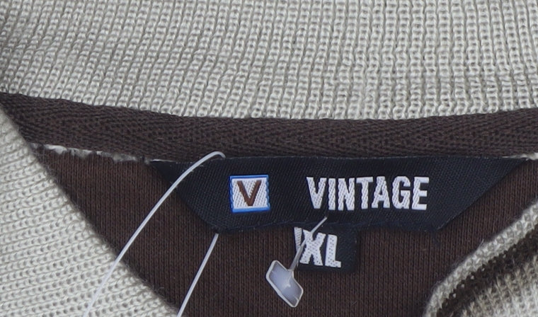 Vintage Men's Beige Collared XL Henley Sweatshirt
