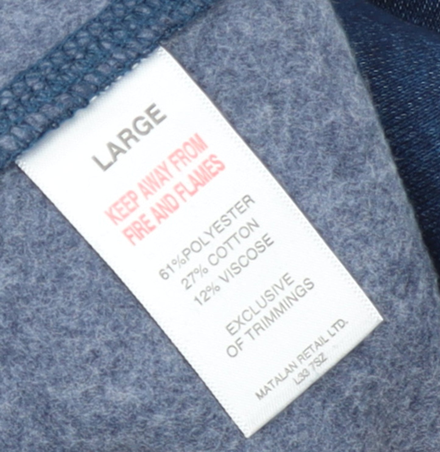 Matalan Mens Blue Pullover Sweatshirt Large Crew Neck Fleece Zip Pocket