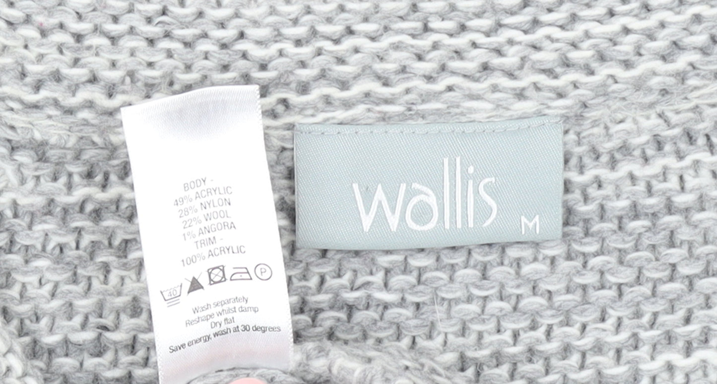 Wallis Women Grey Chunky Knit Button Cardigan M