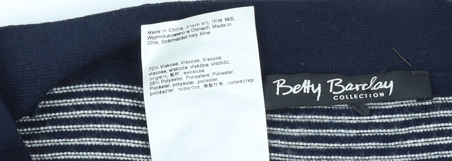 Betty Barclay Women Blue Striped Full Zip V-Neck Knit Jumper Size 12
