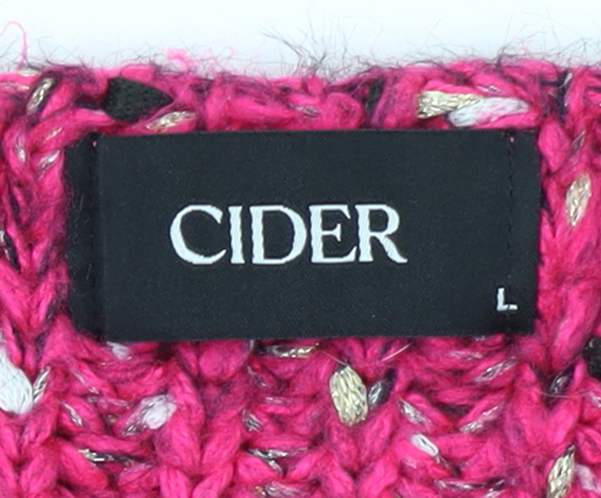 Cider Women Pink L Chunky Knit V-Neck Pullover Jumper