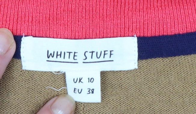 White Stuff Women Brown Cardigan UK 10 V-Neck Lightweight Knit