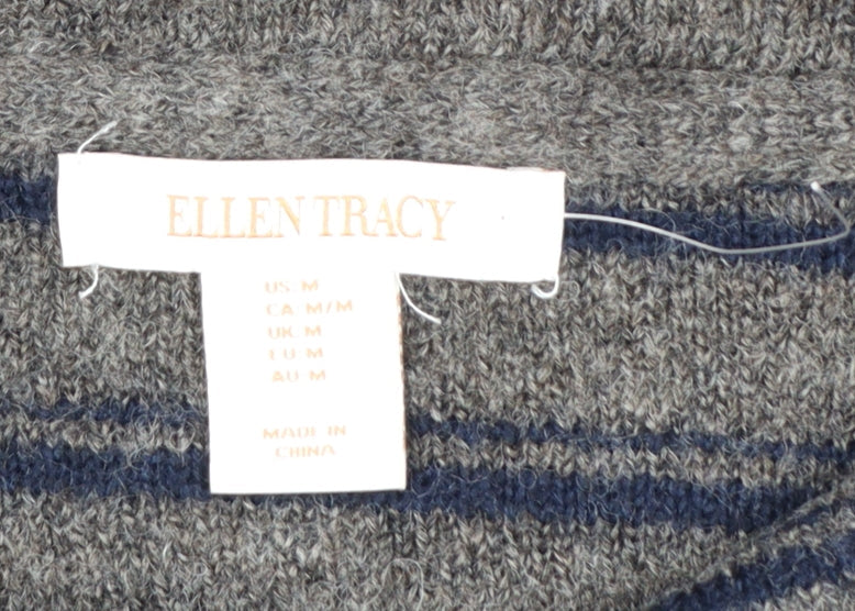Ellen Tracy Women's Grey Striped Cowl Neck Cardigan Jumper M