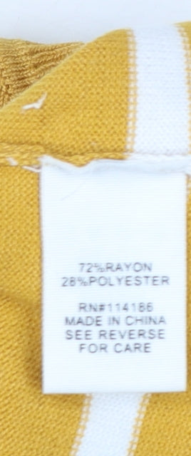 89th + Madison Women Yellow Striped 3/4 Sleeve Pullover Jumper L
