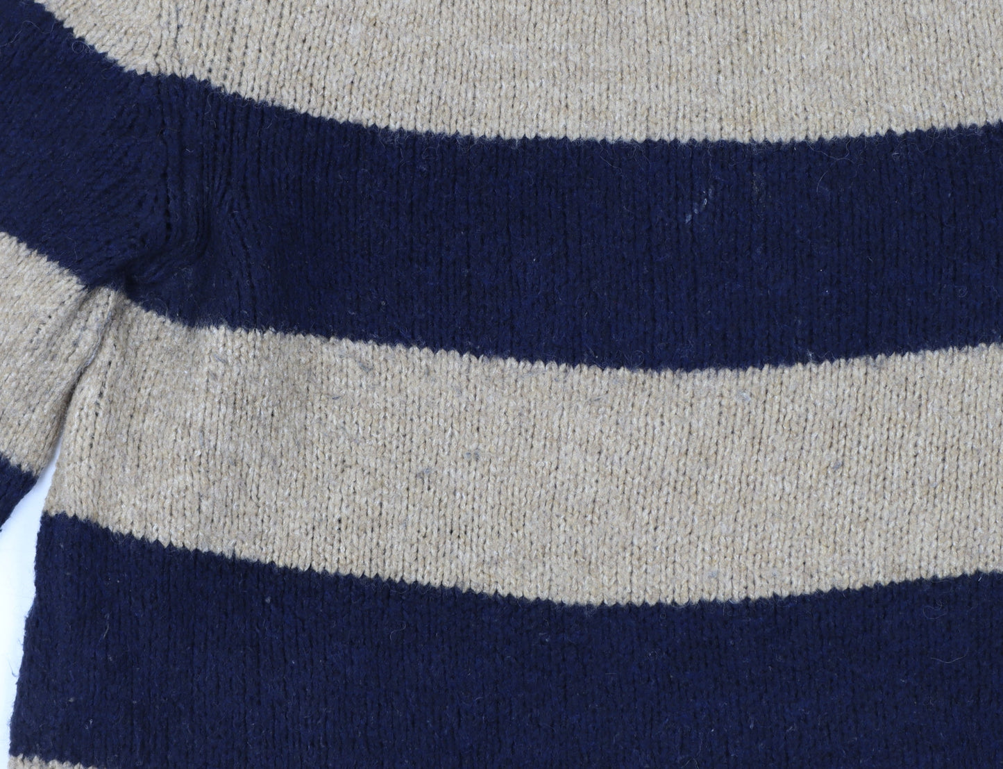Massimo Dutti Women Beige Navy Striped Wool Blend Pullover Jumper Size 16