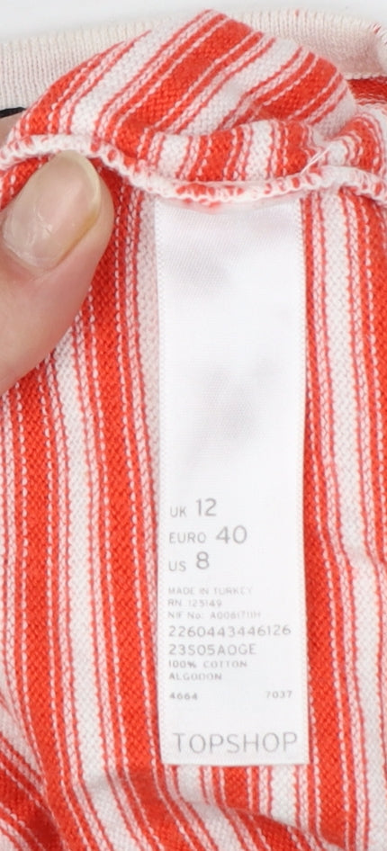Topshop Women Red White Striped Cotton Pullover Jumper UK 12