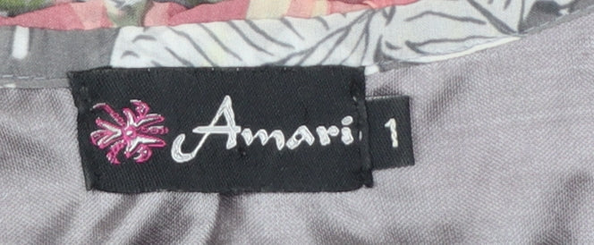 Amari Women’s Grey Floral Chiffon Tunic Blouse Size S V-Neck Flared Sleeve