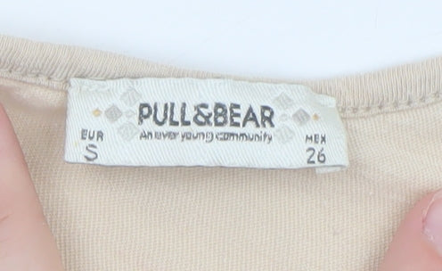 Pull&Bear Women’s Beige Geometric Print T-Shirt Size 8
