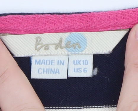 Boden Women’s Blue White Striped 3/4 Sleeve Cotton Boat Neck Top UK 10