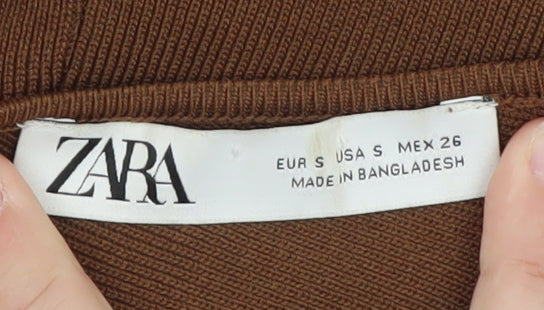 Zara Women Brown One Shoulder Cropped Slim Fit Top Size S