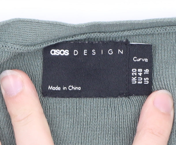 ASOS DESIGN Women’s Green Wrap Bodysuit UK 20 Curve Long Sleeve Cotton