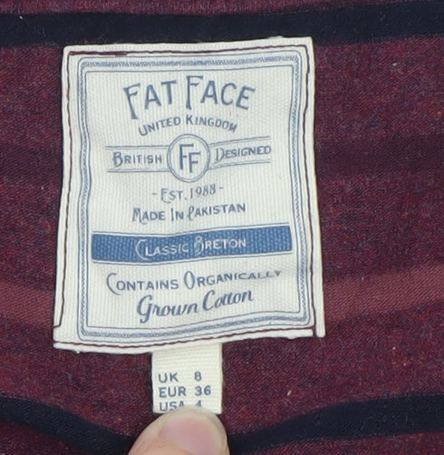 Fat Face Women's Purple Striped Long Sleeve Cotton T-Shirt Size 8