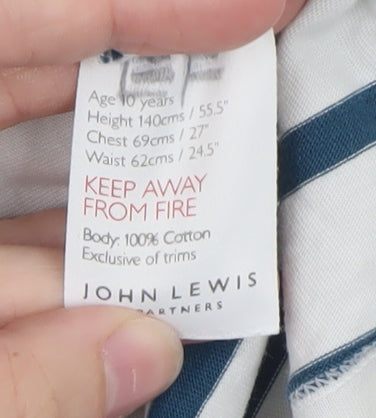 John Lewis Girls Blue Stripe Long Sleeve Cotton T-Shirt Age 10 Years