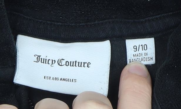 Juicy Couture Girls Black Velour Hoodie 9-10 Years Full Zip Glitter Logo