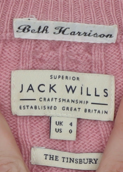 Jack Wills Women's Pink Cable-Knit Cotton Jumper Size 4