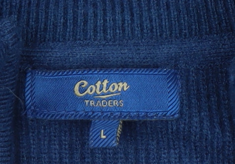 Cotton Traders Men’s Blue Full Zip Knit Jumper L High Neck