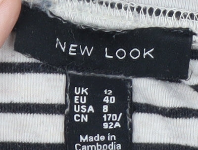 New Look Women’s White Black Striped Crew Neck Long Sleeve T-Shirt Size 12