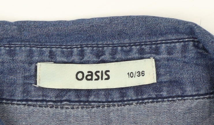 Oasis Women's Blue Denim Button-Up Shirt Size 10 Long Sleeve
