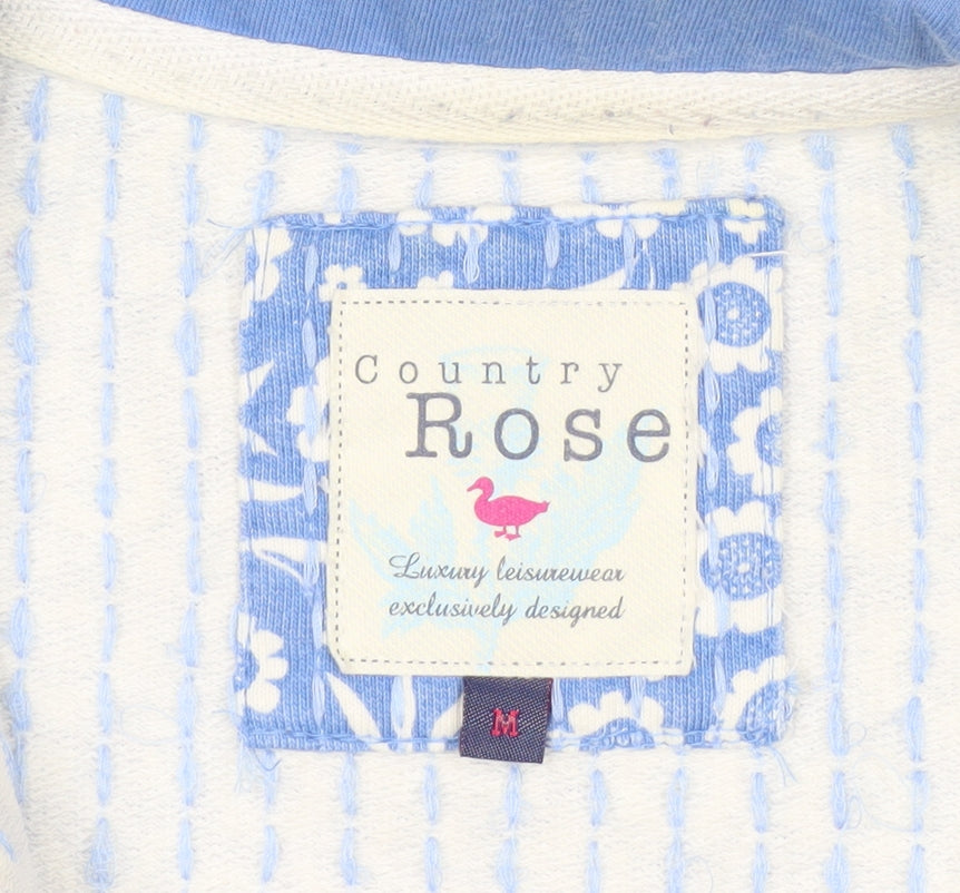 Country Rose Women Blue Floral Quilted Zip Jacket M