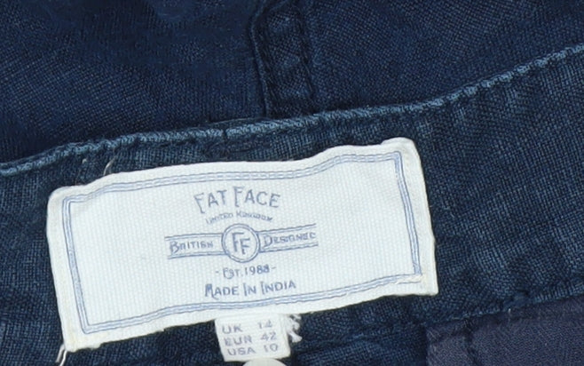 Fat Face Womens Blue Cotton Wide-Leg Trousers UK 14