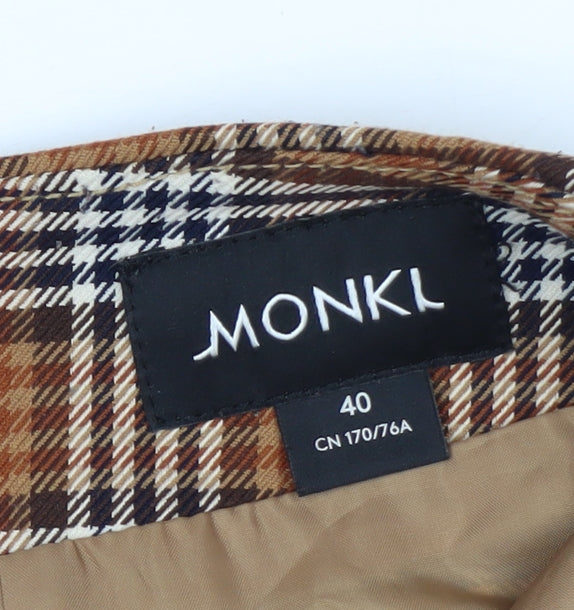Monki Women's Brown Check A-Line Mini Skirt Size 12