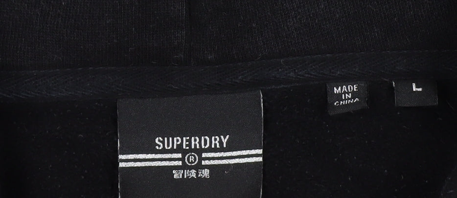 Superdry Men's Black L 1/2 Zip Hooded Sweatshirt Fleece Logo Hoodie
