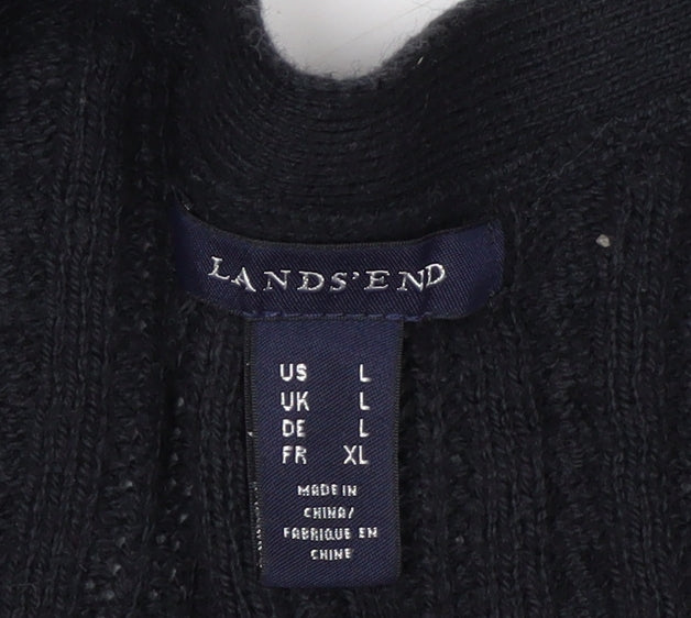 Lands' End Men's Black Cable-Knit Cardigan Jumper Size L