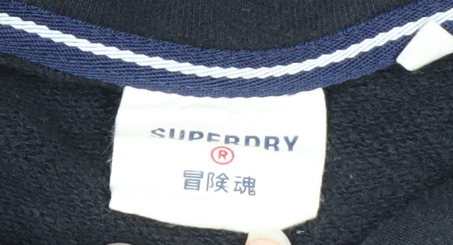 Superdry Men's Black Pullover Hoodie S Logo Fleece Graphic Print