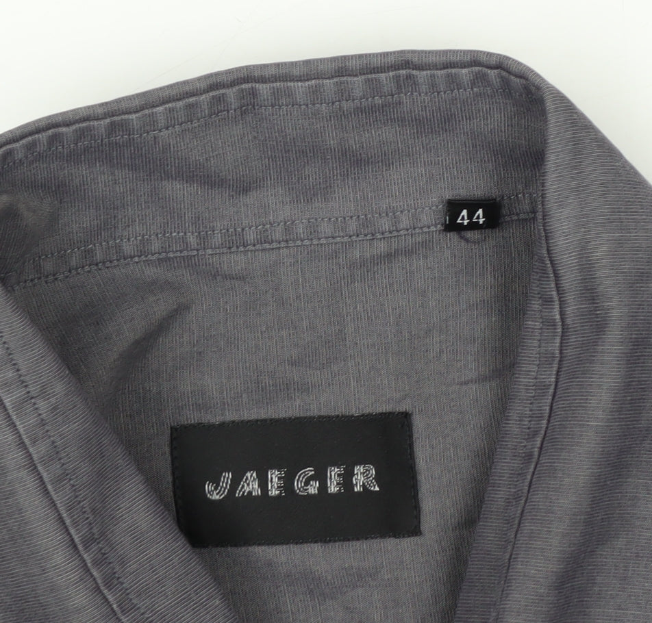 Jaeger Men's Grey 44 Long Sleeve Cotton Button-Up Shirt