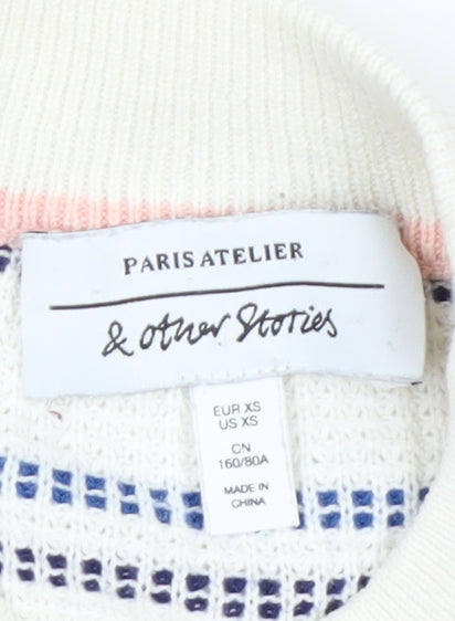 & Other Stories Women White Striped Cotton Short Sleeve Jumper XS