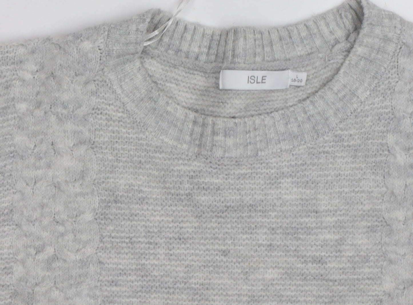 Isle Women Grey Cable-Knit Crew Neck Pullover Jumper Size 18-20