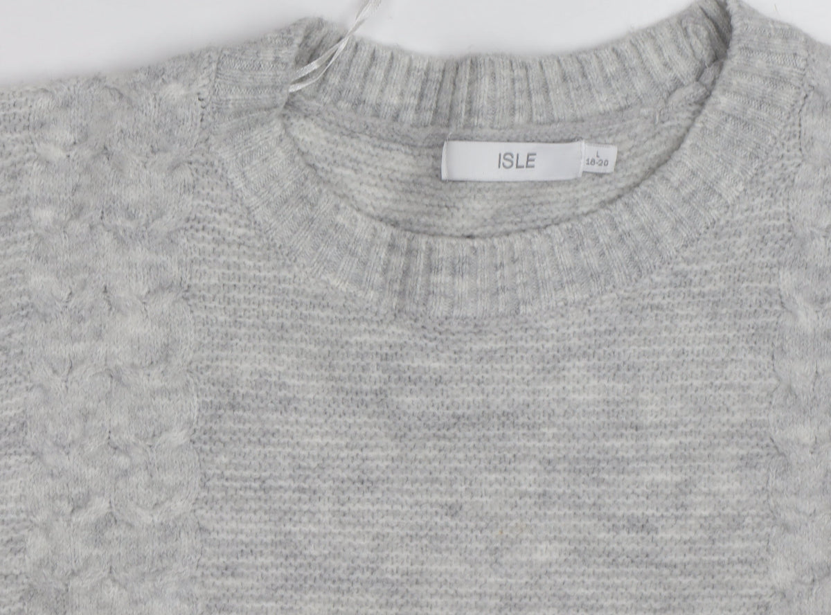 Isle Women Grey Cable-Knit Crew Neck Pullover Jumper Size 18-20