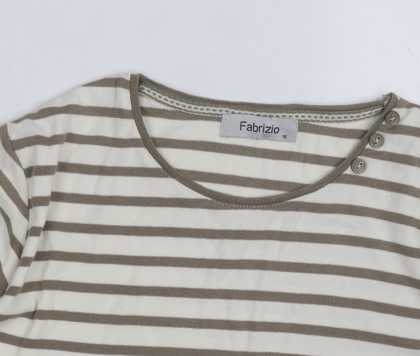 Fabrizio Women Beige Striped Cotton Long Sleeve Basic T-Shirt Size 16