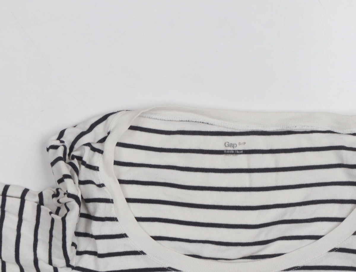 Gap Women’s White Striped 3/4 Sleeve Cotton T-Shirt Size S