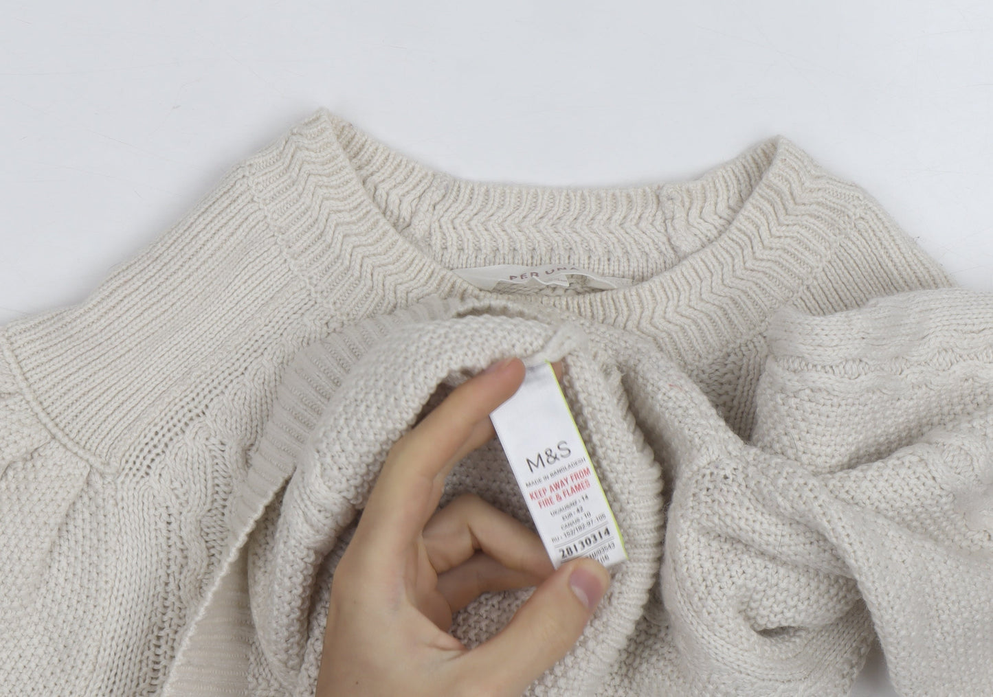 Marks and Spencer Women’s Ivory Cable-Knit High Neck Jumper UK 12