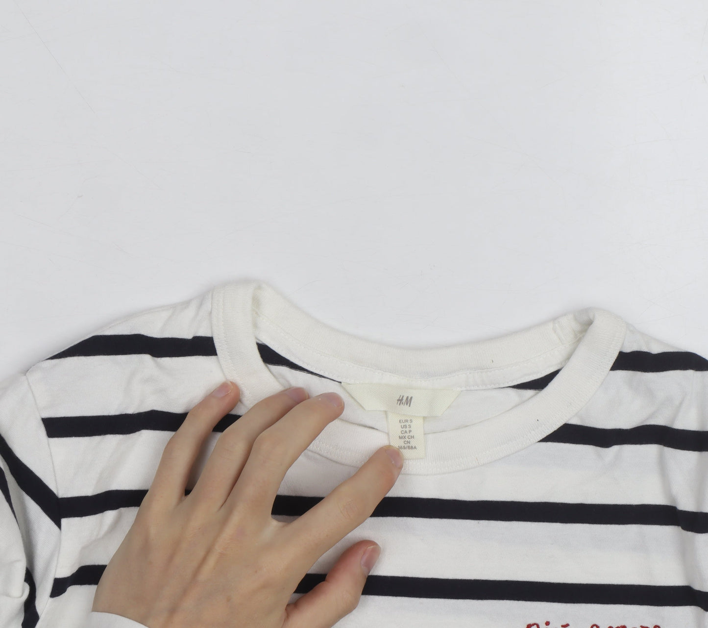 H&M Women’s White Black Striped Long Sleeve Cotton T-Shirt Size S