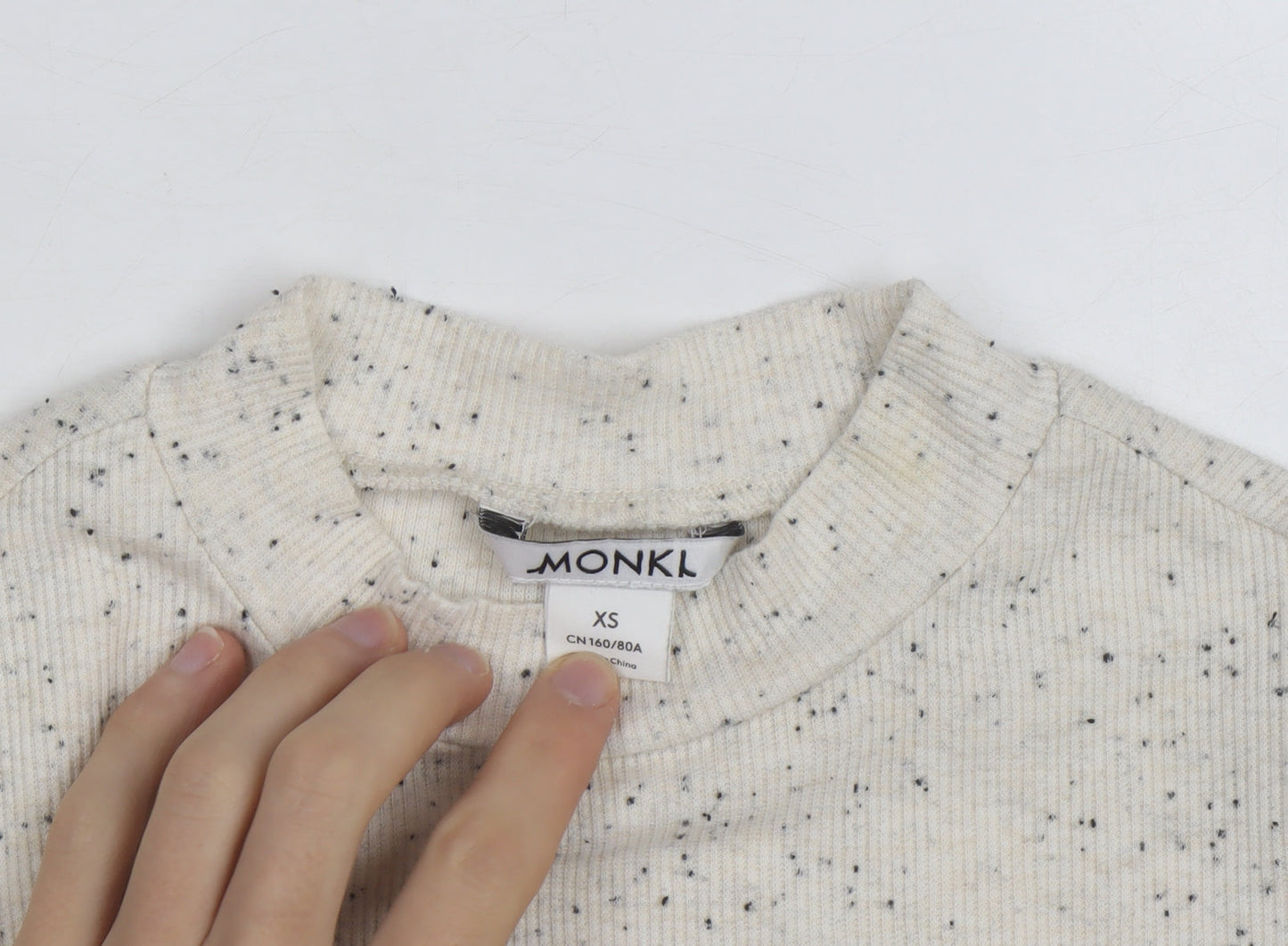 Monki Women's Ivory Mock Neck Ribbed Knit Jumper XS