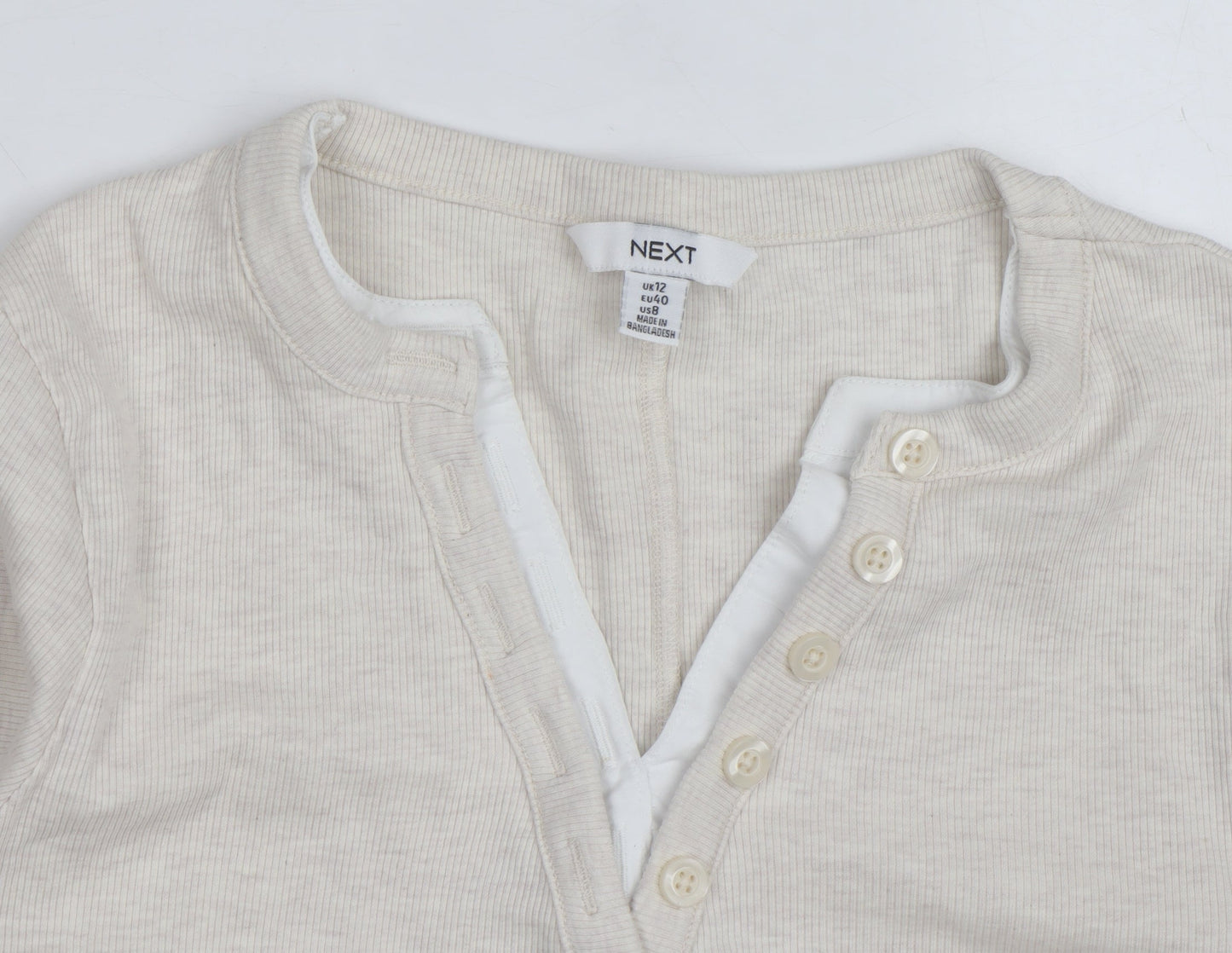 Next Women Beige Henley Long Sleeve Cotton Jumper Size 12