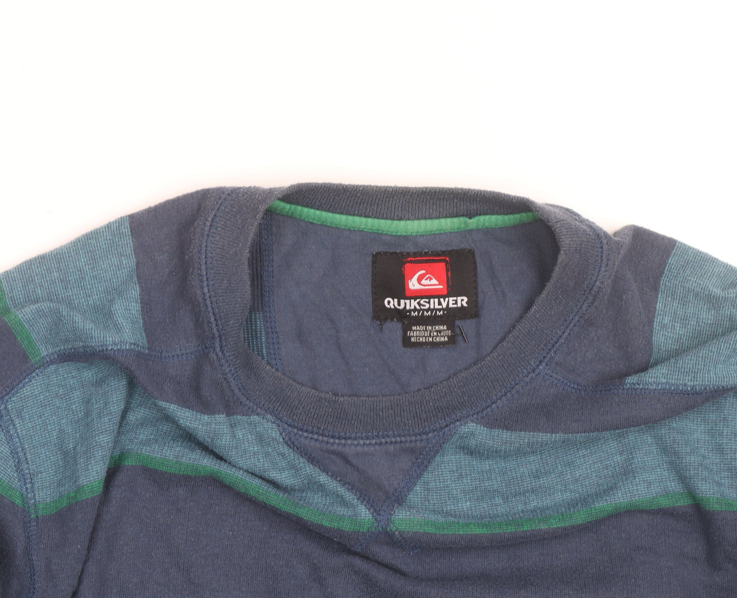 Quiksilver Men's Blue Striped Cotton Crew Neck Jumper Size M
