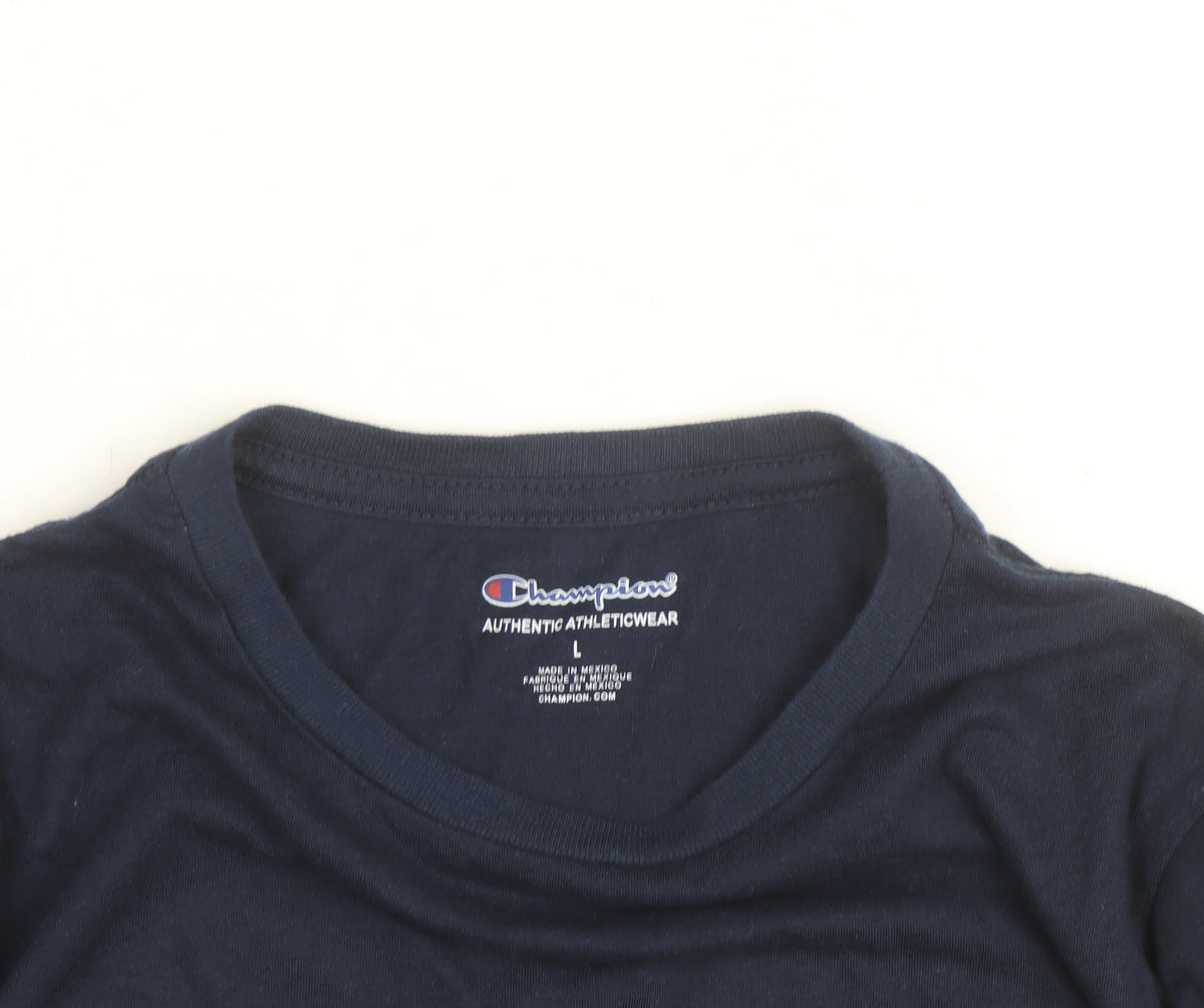 Champion Men's Blue Long Sleeve Crew Neck T-Shirt L