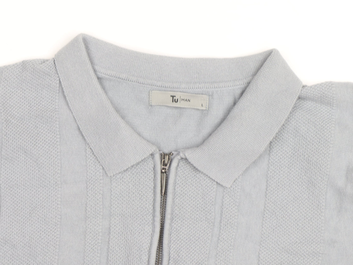 Tu Men Grey Cotton Blend Short Sleeve Zip Collar Polo Shirt L