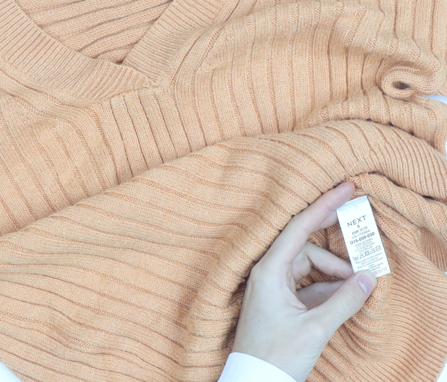 Next Women's Beige V-Neck Rib-Knit Pullover Jumper Size S