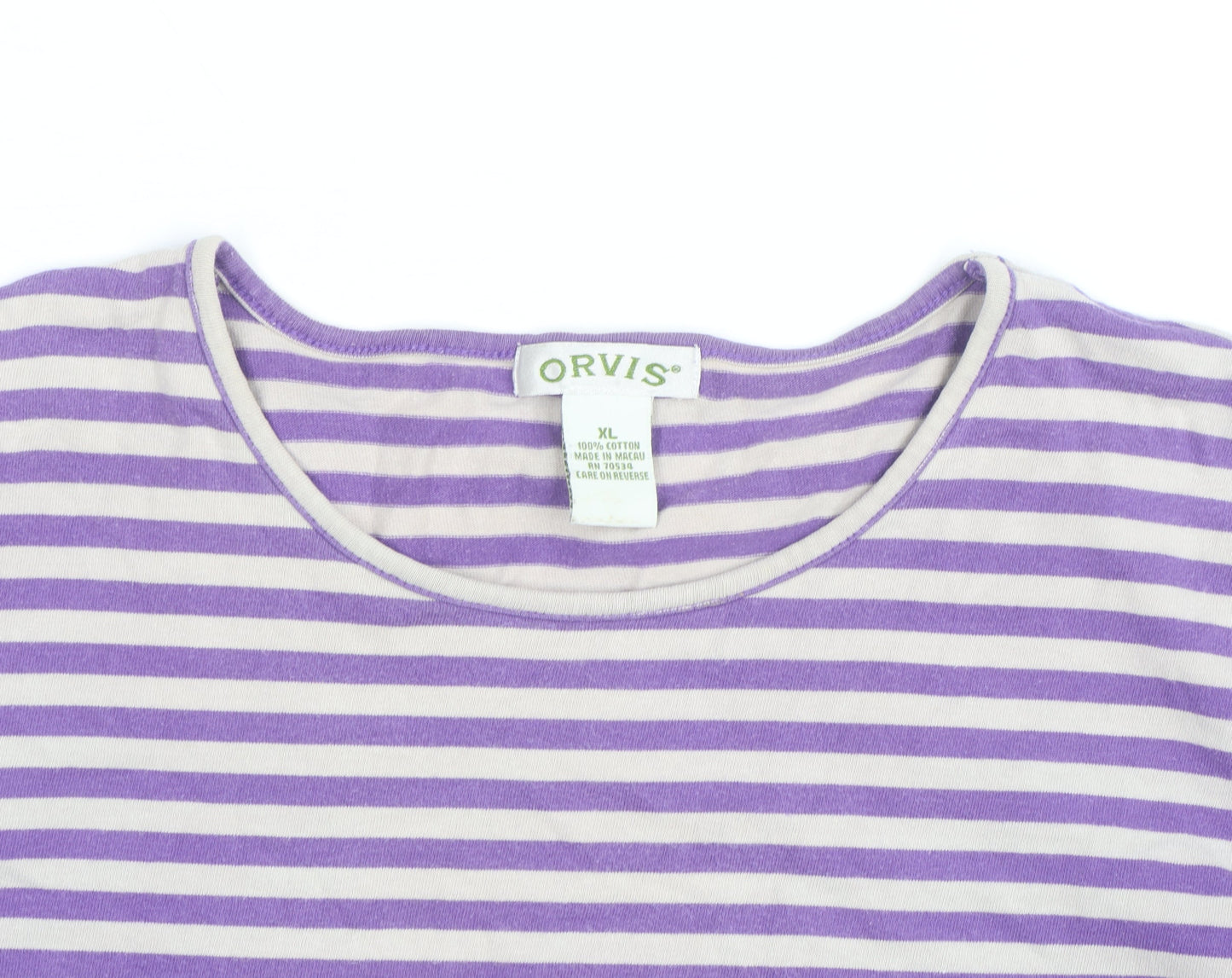 Orvis Women's Purple Striped Long Sleeve Cotton T-Shirt XL