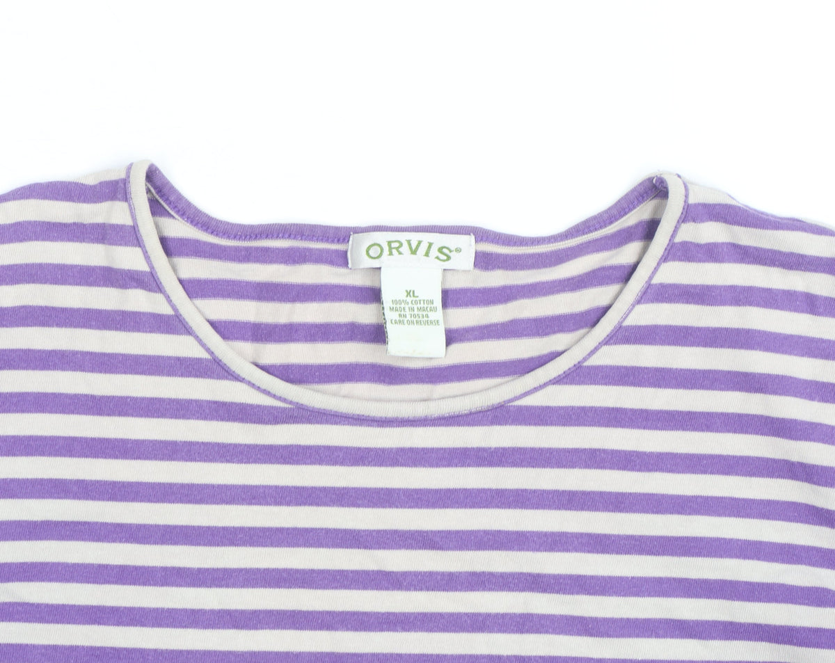 Orvis Women's Purple Striped Long Sleeve Cotton T-Shirt XL
