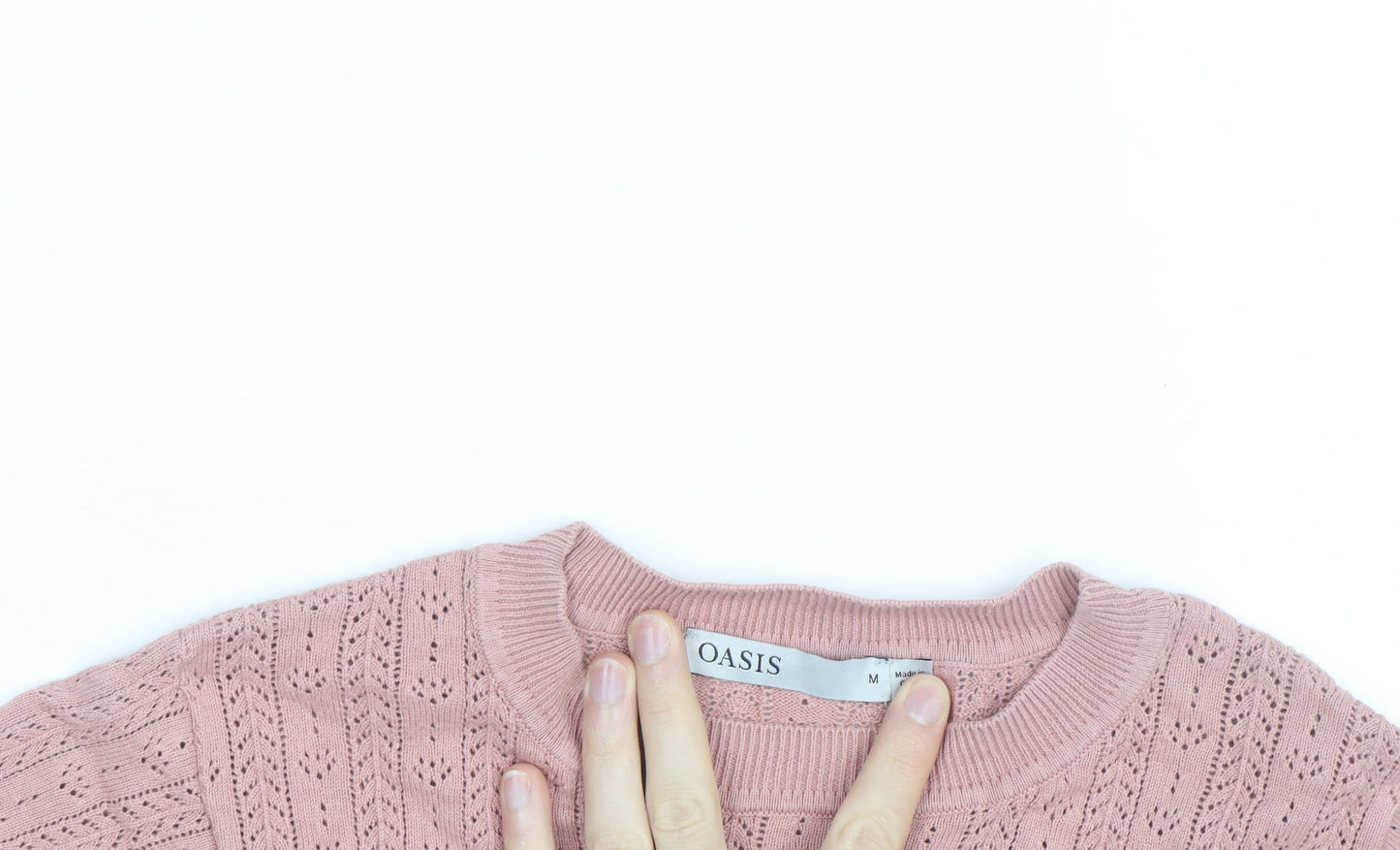 Oasis Women Pink Short Sleeve Cable-Knit Jumper Size M